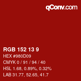 カラーコード: RGB 152 13 9 | qconv.com