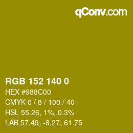 颜色代码: RGB 152 140 0 | qconv.com