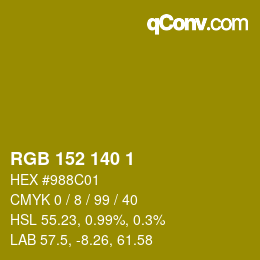 颜色代码: RGB 152 140 1 | qconv.com