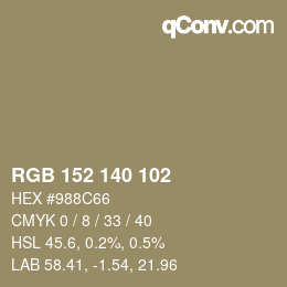 Color code: RGB 152 140 102 | qconv.com