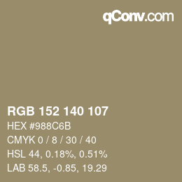 カラーコード: RGB 152 140 107 | qconv.com