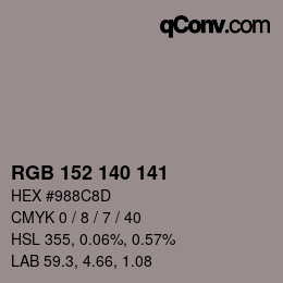 颜色代码: RGB 152 140 141 | qconv.com