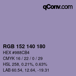 カラーコード: RGB 152 140 180 | qconv.com