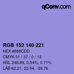 カラーコード: RGB 152 140 221 | qconv.com