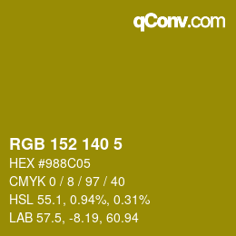 颜色代码: RGB 152 140 5 | qconv.com