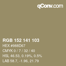 カラーコード: RGB 152 141 103 | qconv.com