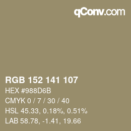 Color code: RGB 152 141 107 | qconv.com