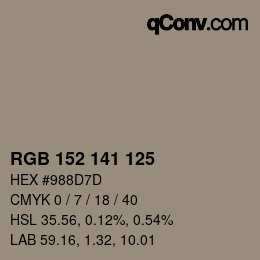 颜色代码: RGB 152 141 125 | qconv.com