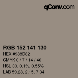 Color code: RGB 152 141 130 | qconv.com