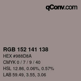 Color code: RGB 152 141 138 | qconv.com