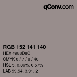 カラーコード: RGB 152 141 140 | qconv.com