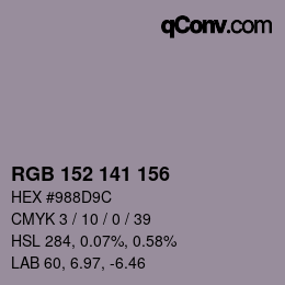カラーコード: RGB 152 141 156 | qconv.com