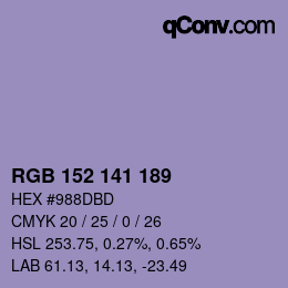 カラーコード: RGB 152 141 189 | qconv.com
