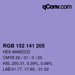 カラーコード: RGB 152 141 205 | qconv.com