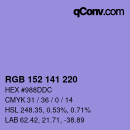 カラーコード: RGB 152 141 220 | qconv.com