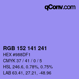 Farbcode: RGB 152 141 241 | qconv.com