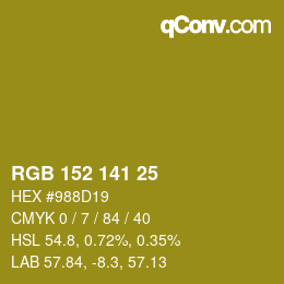 Color code: RGB 152 141 25 | qconv.com