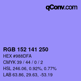 カラーコード: RGB 152 141 250 | qconv.com