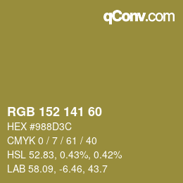 カラーコード: RGB 152 141 60 | qconv.com