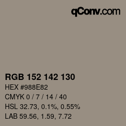 カラーコード: RGB 152 142 130 | qconv.com
