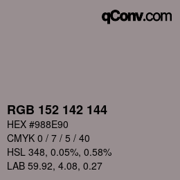 颜色代码: RGB 152 142 144 | qconv.com