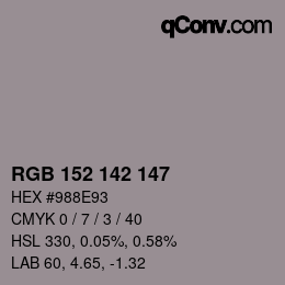 Color code: RGB 152 142 147 | qconv.com