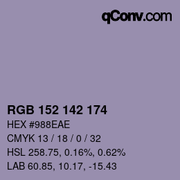 カラーコード: RGB 152 142 174 | qconv.com