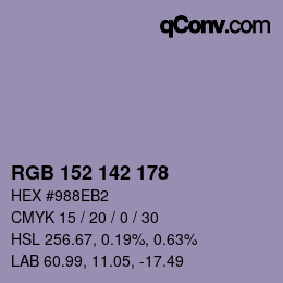カラーコード: RGB 152 142 178 | qconv.com