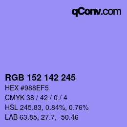 カラーコード: RGB 152 142 245 | qconv.com