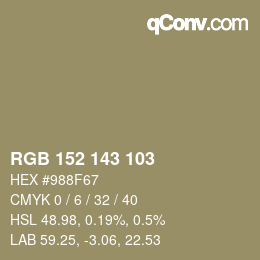 Color code: RGB 152 143 103 | qconv.com