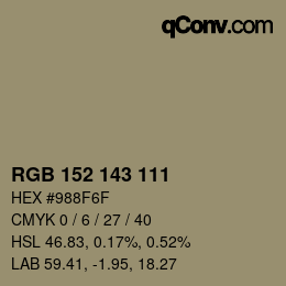 カラーコード: RGB 152 143 111 | qconv.com