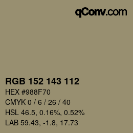 Farbcode: RGB 152 143 112 | qconv.com