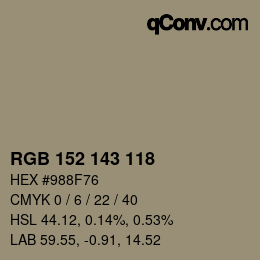 颜色代码: RGB 152 143 118 | qconv.com