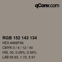 Color code: RGB 152 143 134 | qconv.com