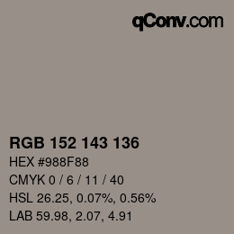 Código de color: RGB 152 143 136 | qconv.com
