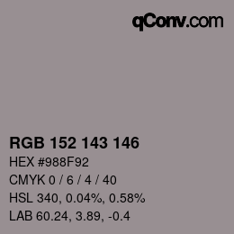 Color code: RGB 152 143 146 | qconv.com