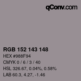 カラーコード: RGB 152 143 148 | qconv.com