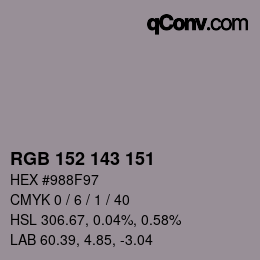 カラーコード: RGB 152 143 151 | qconv.com