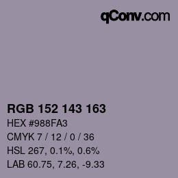 颜色代码: RGB 152 143 163 | qconv.com