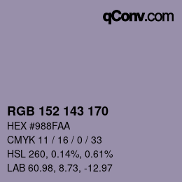 颜色代码: RGB 152 143 170 | qconv.com