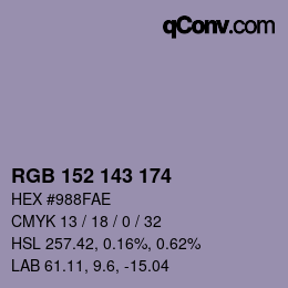 カラーコード: RGB 152 143 174 | qconv.com
