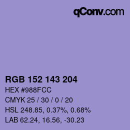 颜色代码: RGB 152 143 204 | qconv.com