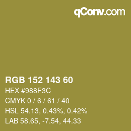 カラーコード: RGB 152 143 60 | qconv.com