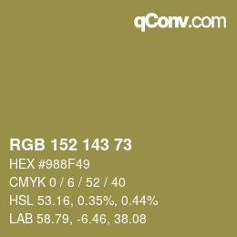 颜色代码: RGB 152 143 73 | qconv.com