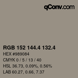 カラーコード: RGB 152 144.4 132.4 | qconv.com