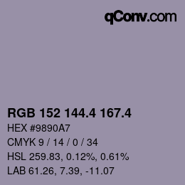 カラーコード: RGB 152 144.4 167.4 | qconv.com