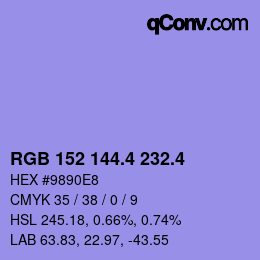 カラーコード: RGB 152 144.4 232.4 | qconv.com
