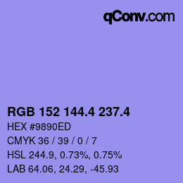 カラーコード: RGB 152 144.4 237.4 | qconv.com