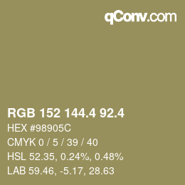カラーコード: RGB 152 144.4 92.4 | qconv.com