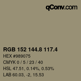 カラーコード: RGB 152 144.8 117.4 | qconv.com